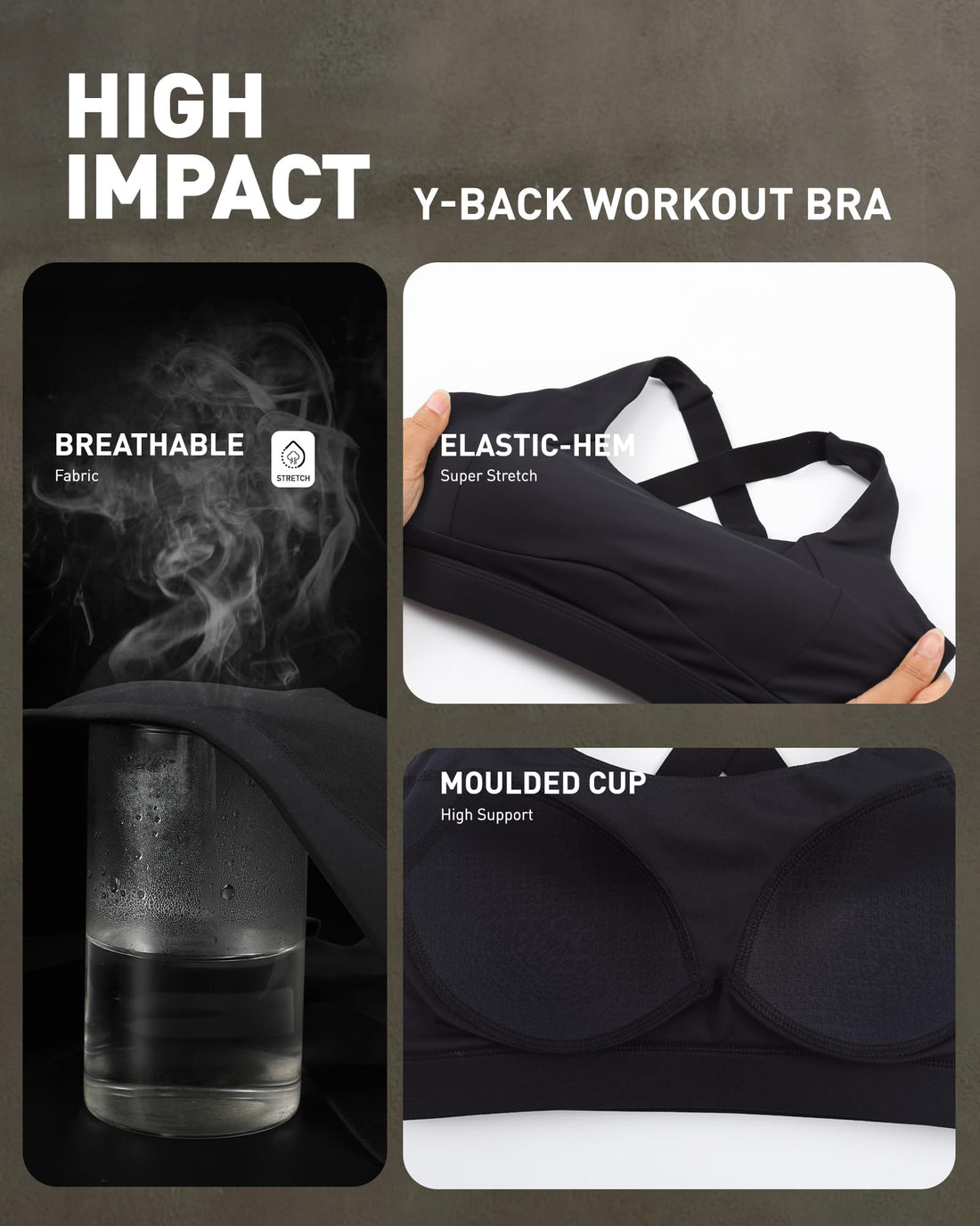 High Impact Sports Bra for Women, Adjustable Straps High Support Workout Bra