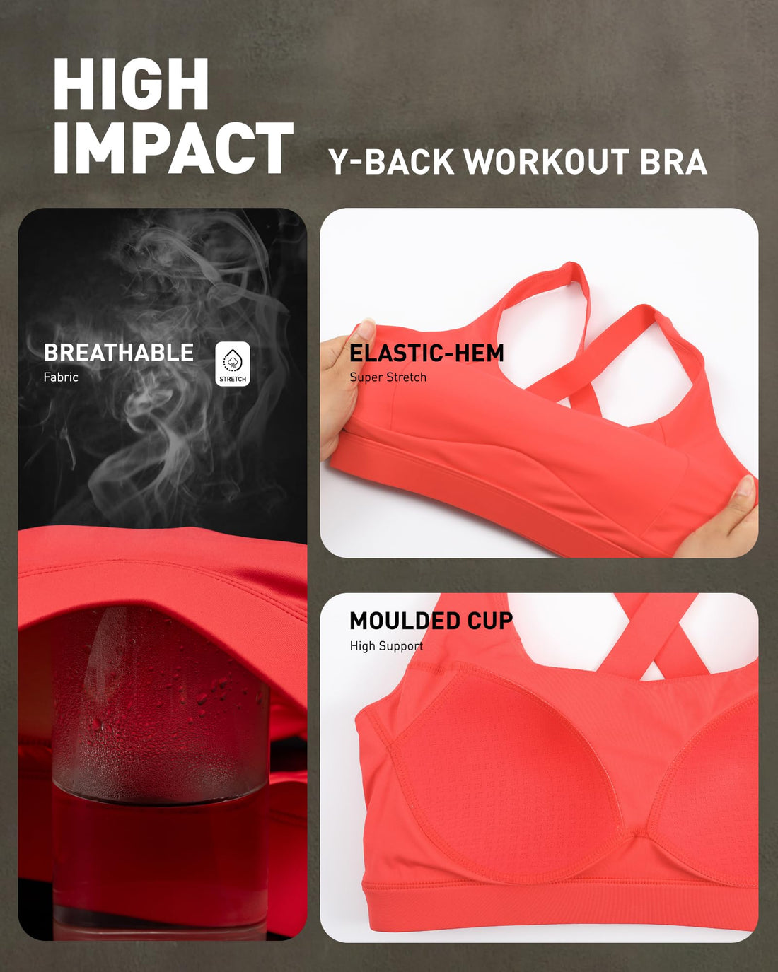 High Impact Sports Bra for Women, Adjustable Straps High Support Workout Bra