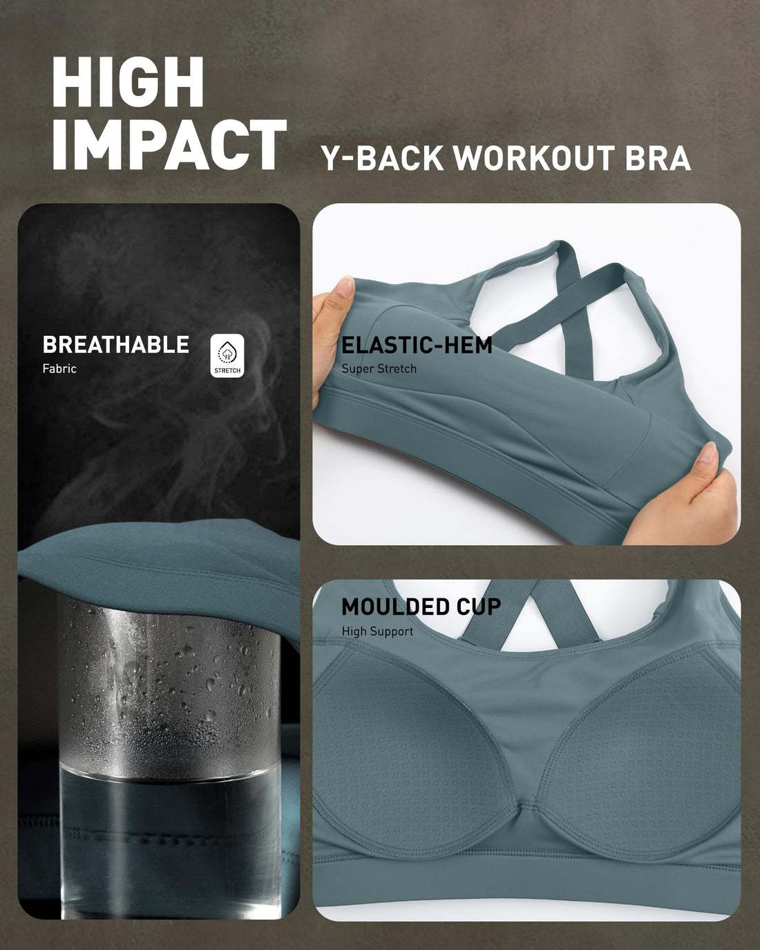 High Impact Sports Bra for Women, Adjustable Straps High Support Workout Bra