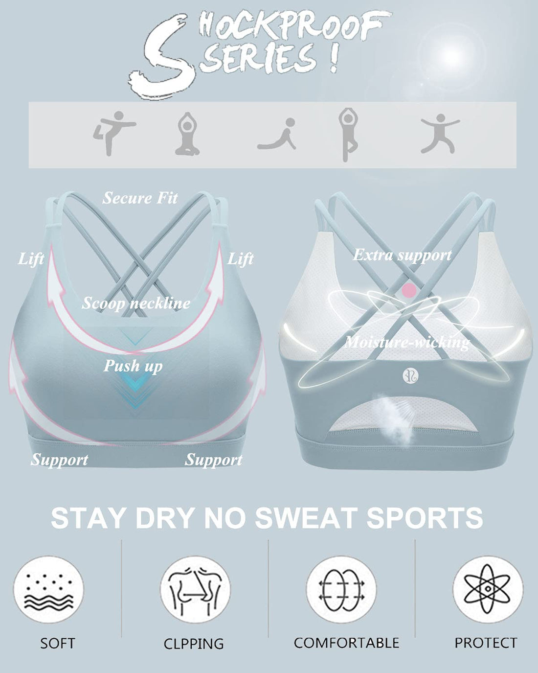 RUNNING GIRL® Medium-Support Crisscross Sports Bra | Removable Cups & Anti-Roll Elastic Hem
