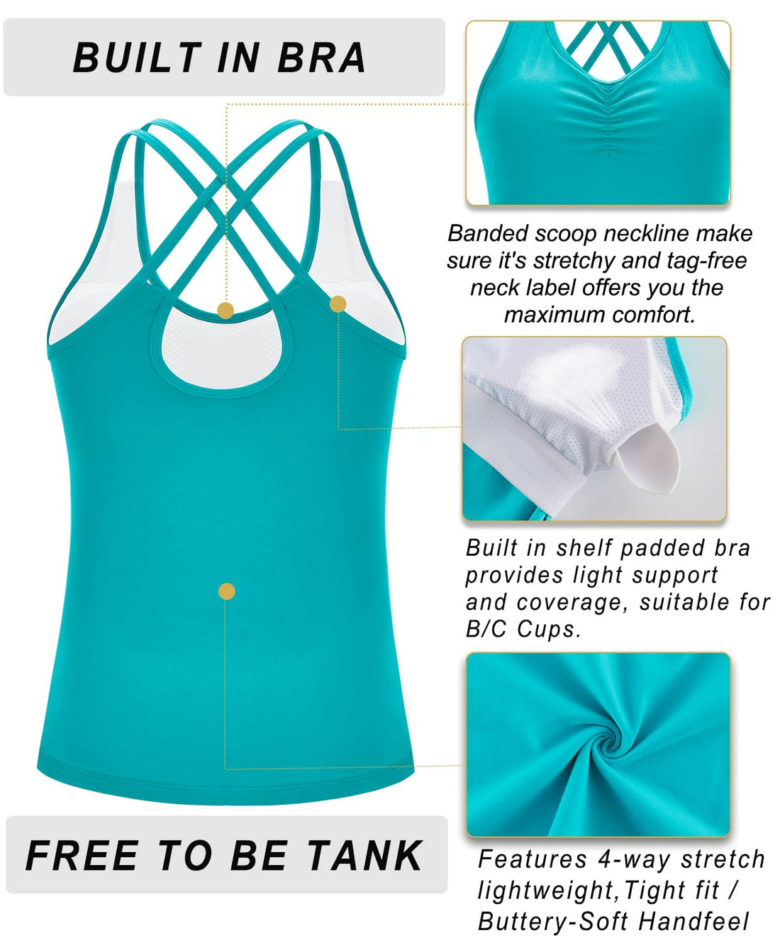 RUNNING GIRL® Sculpt Strappy Yoga Tank Top | Built-in Shelf Bra with Light Support