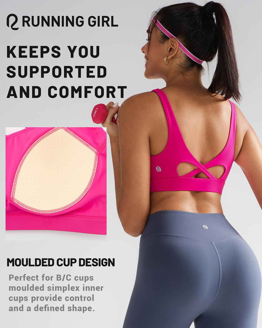 RUNNING GIRL® Medium-High Support Crisscross Back Molded Cup Sports Bra