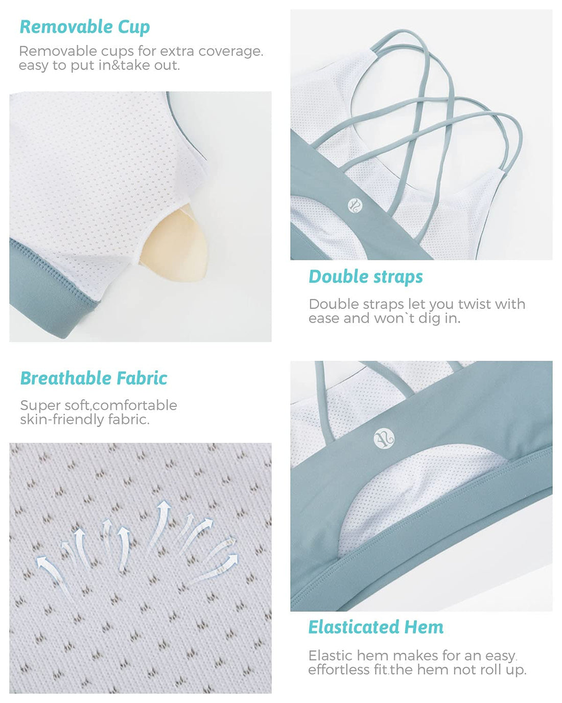 RUNNING GIRL® Medium-Support Crisscross Sports Bra | Removable Cups & Anti-Roll Elastic Hem