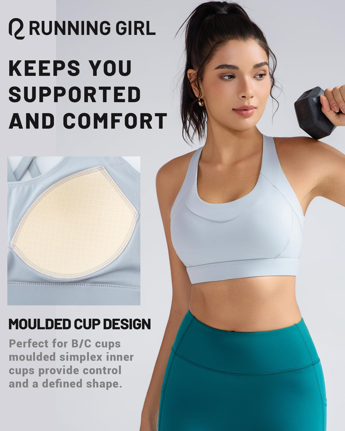 RUNNING GIRL® Medium-High Support Crisscross Back 2-1 Versatile Sports Bra