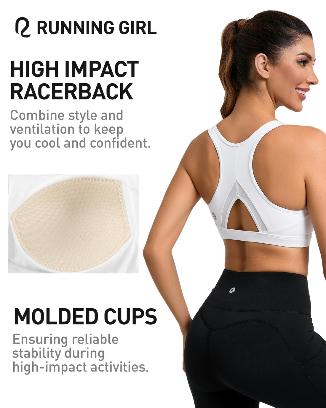 RUNNING GIRL® High-Impact Racerback Sports Bra | Molded Cup High Support Bra for Women
