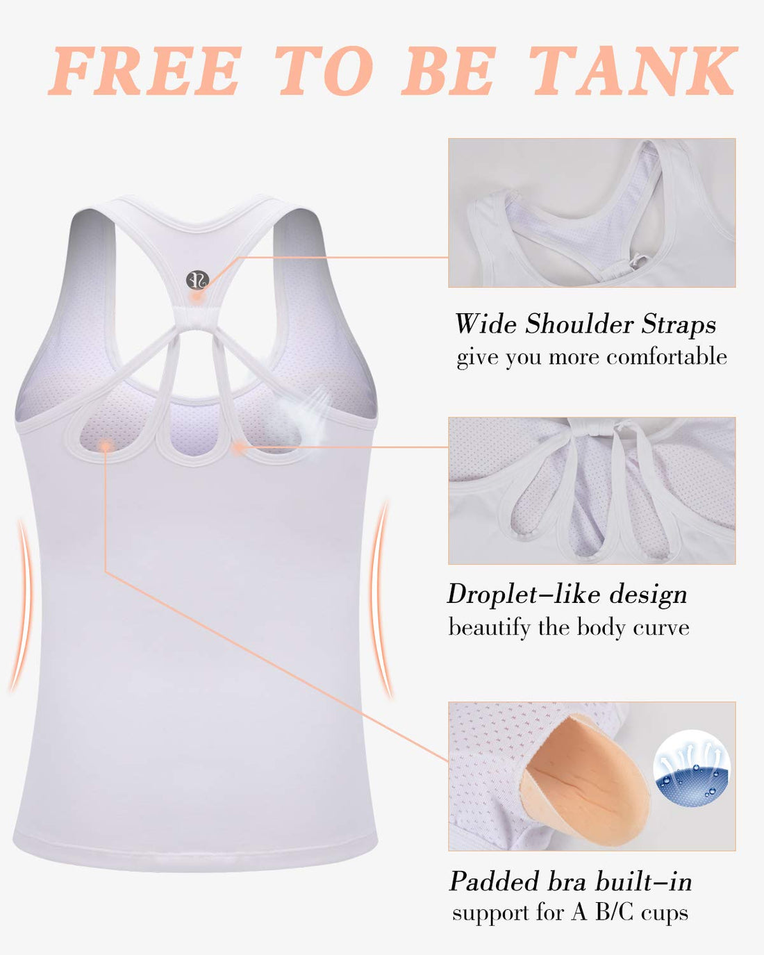 RUNNING GIRL® 2-in-1 Wide-Strap Racerback Tank Top | Built-in Bra Yoga Cami