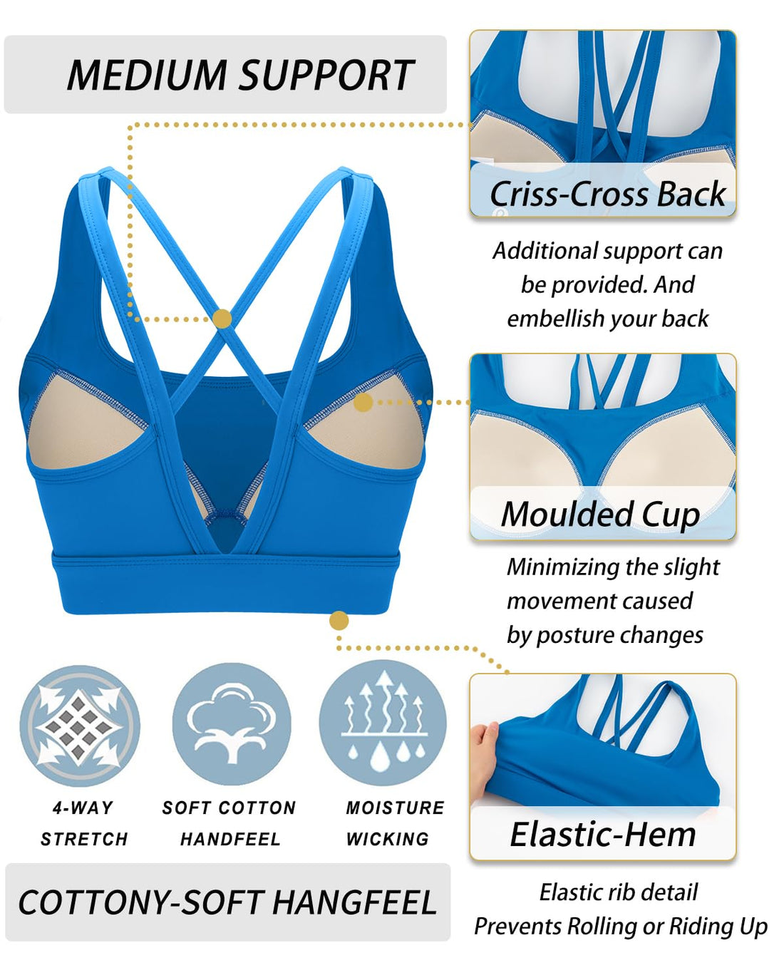 RUNNING GIRL® Medium-High Support Crisscross Back 2-in-1 Versatile Sports Bra