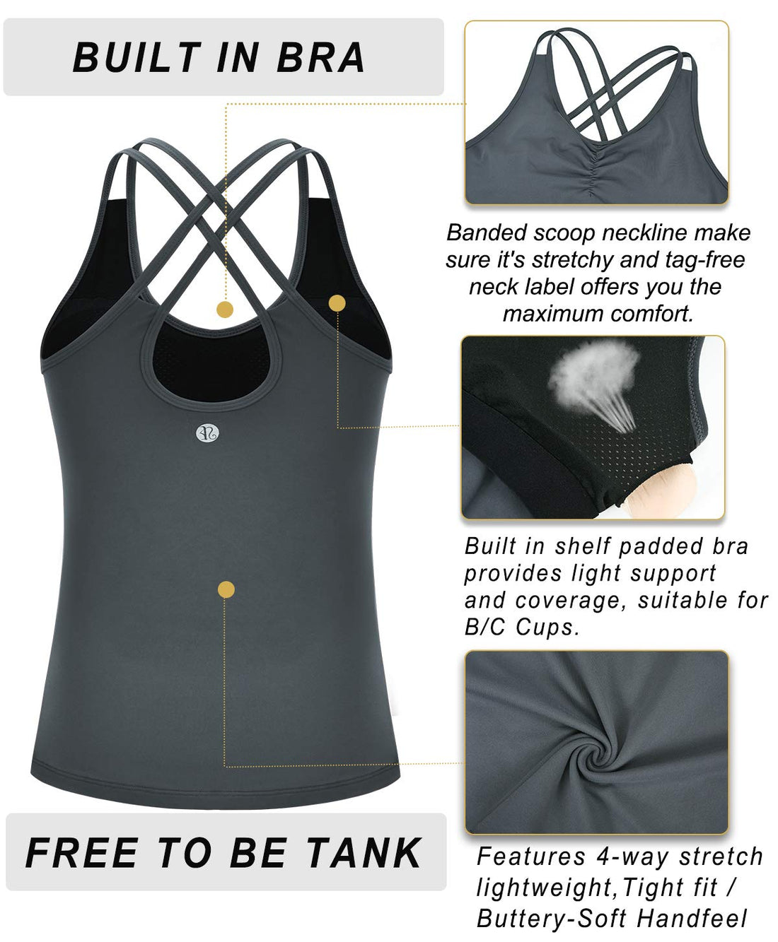 RUNNING GIRL® Sculpt Strappy Yoga Tank Top | Built-in Shelf Bra with Light Support