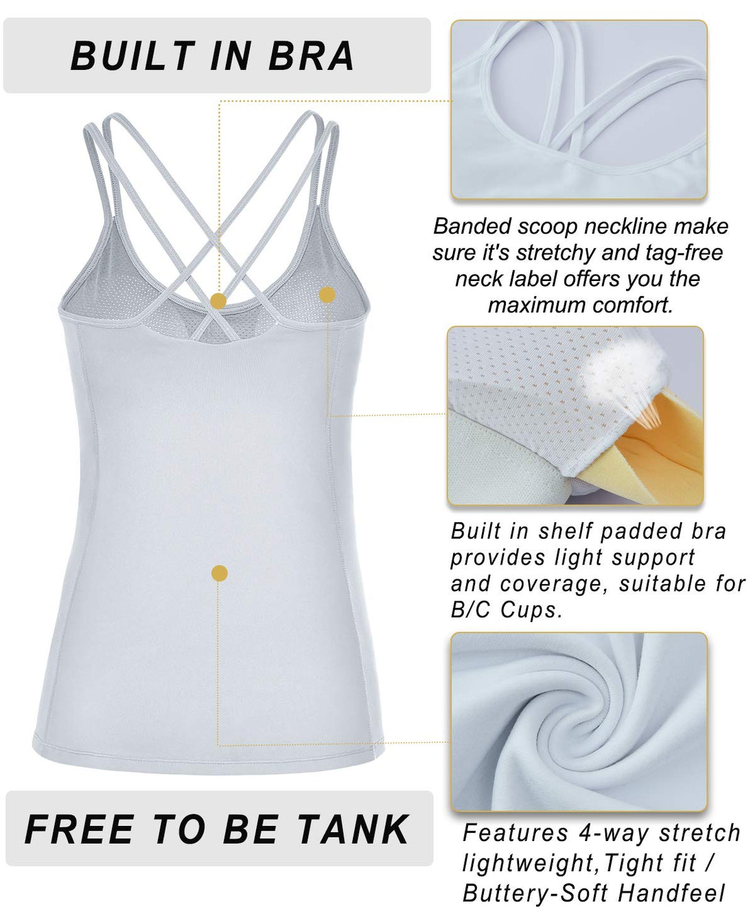 RUNNING GIRL® Sculpting Yoga Tank Top | Built-in Shelf Bra with Removable Cups & U-Shaped Back