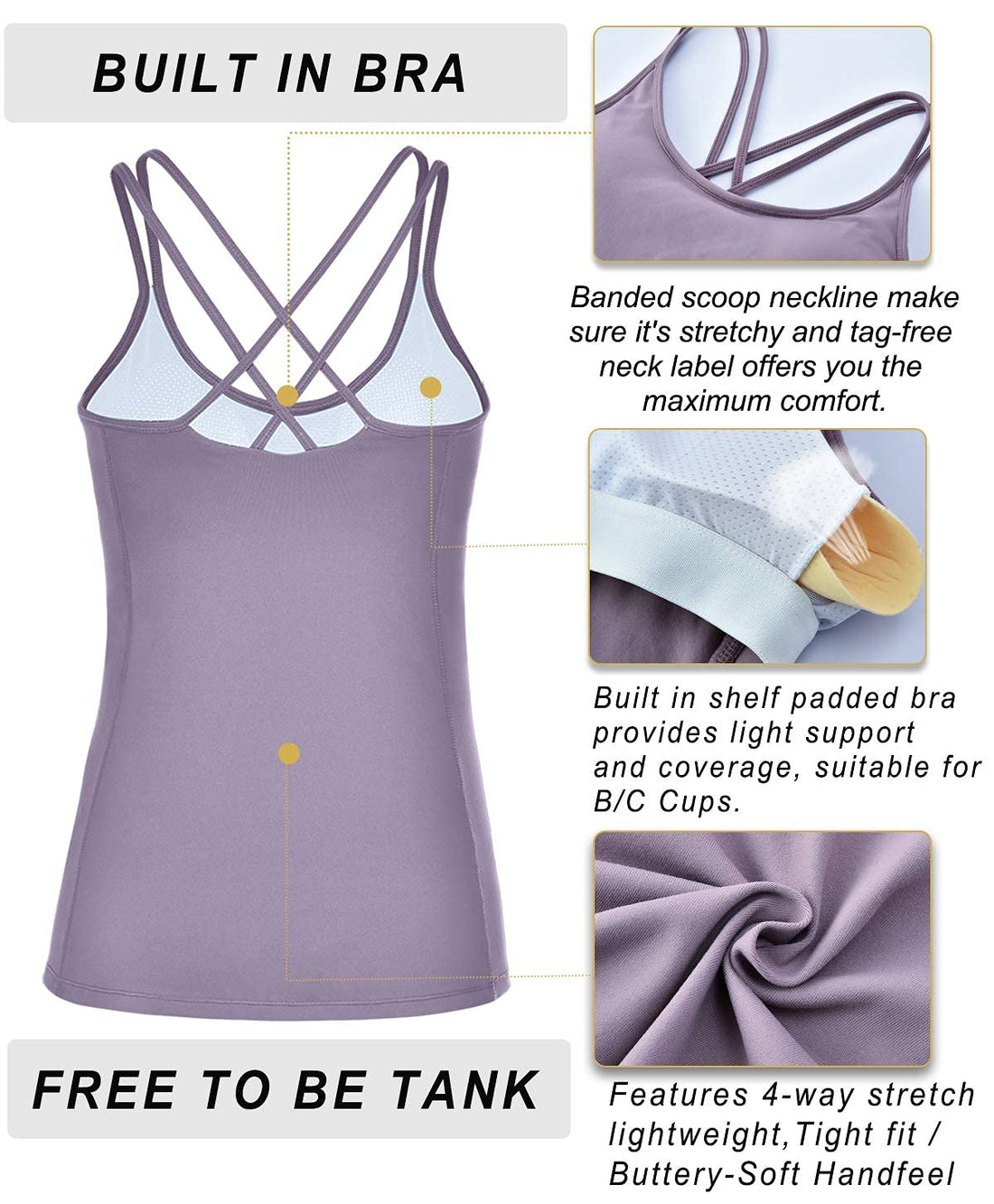 RUNNING GIRL® Sculpting Yoga Tank Top | Built-in Shelf Bra with Removable Cups & U-Shaped Back