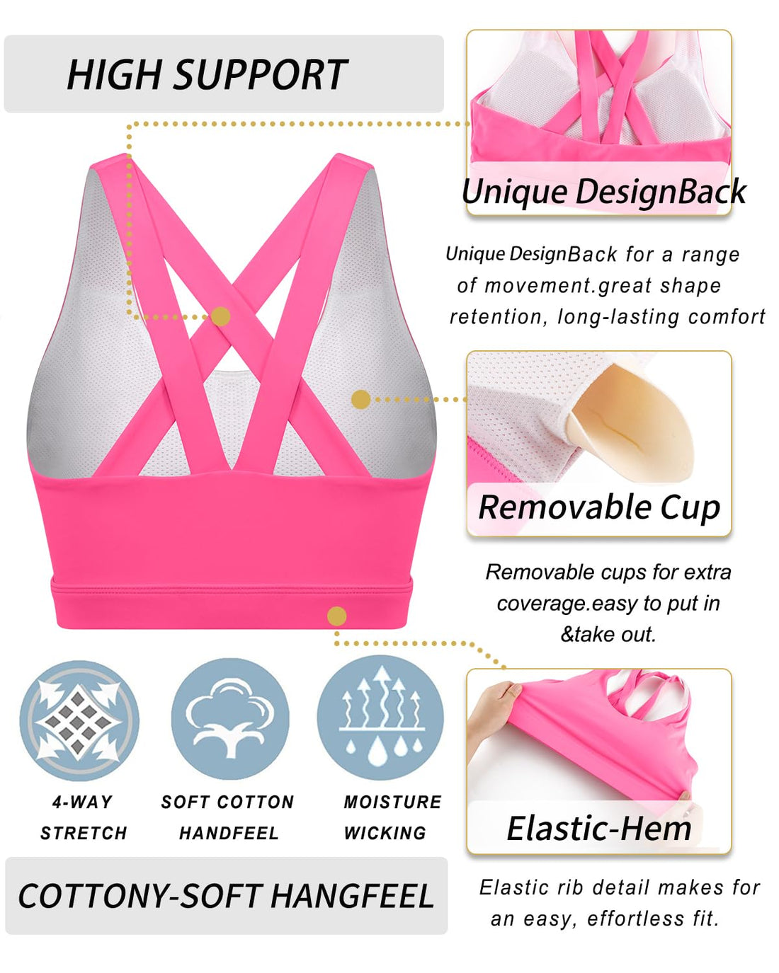 RUNNING GIRL® Sexy Criss-Cross Back Sports Bra | Medium-Support Yoga Bra with Removable Pads