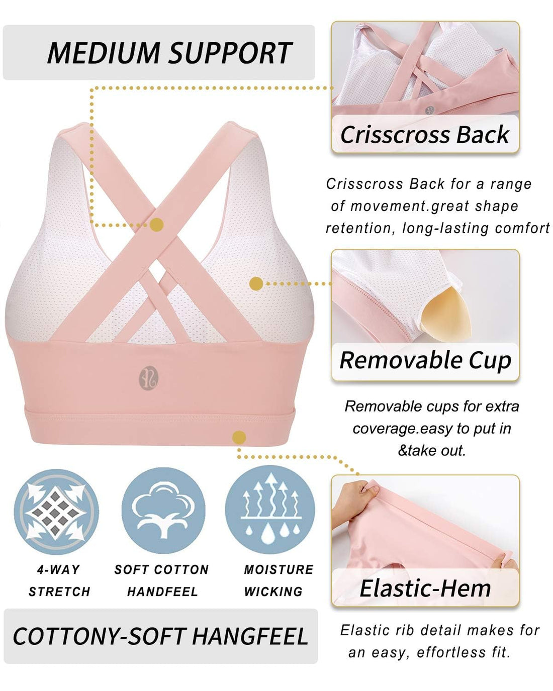 RUNNING GIRL® Medium-Support Criss-Cross Sports Bra | Removable Pads & Strappy Back