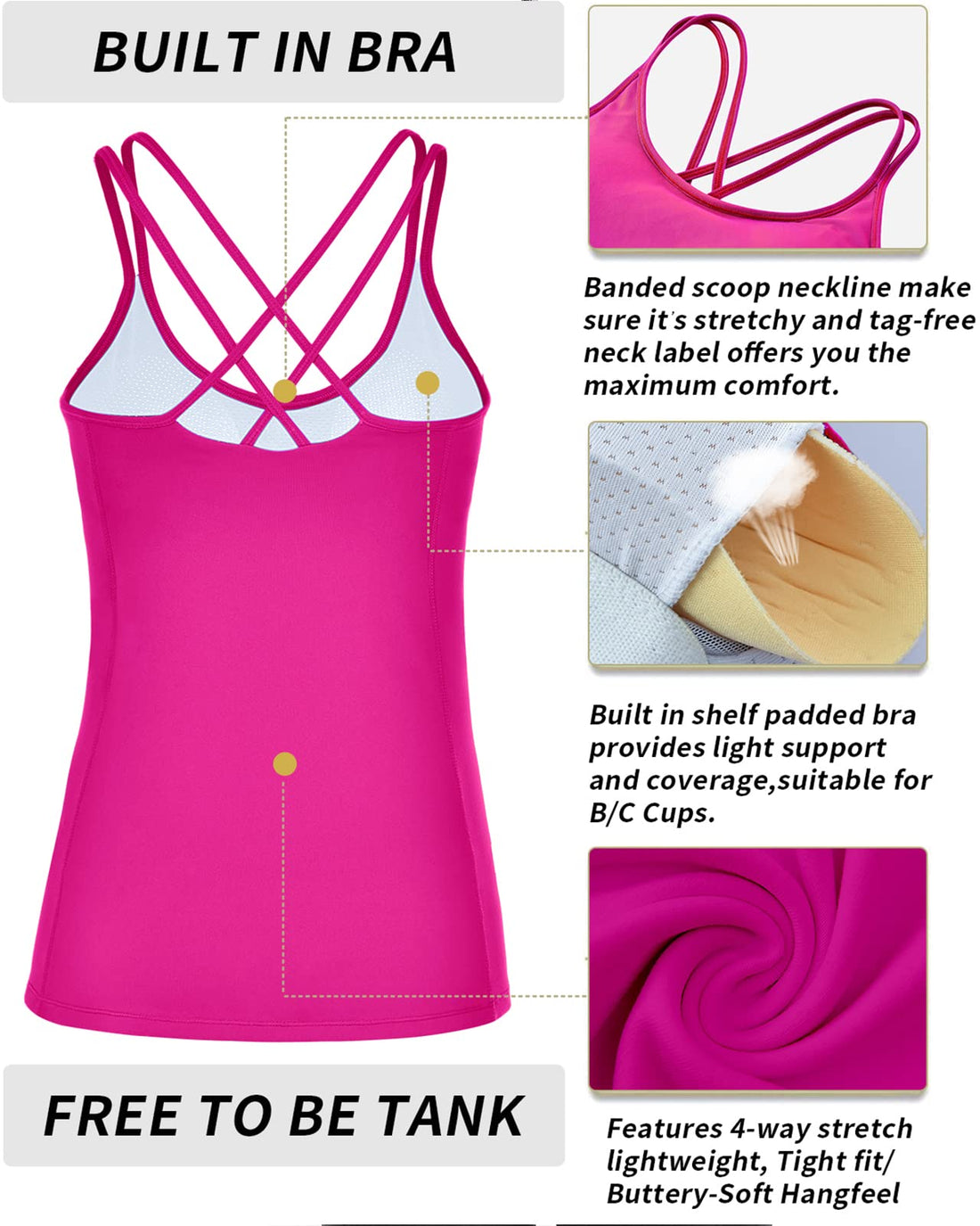 RUNNING GIRL® Sculpting Yoga Tank Top | Built-in Shelf Bra with Removable Cups & U-Shaped Back