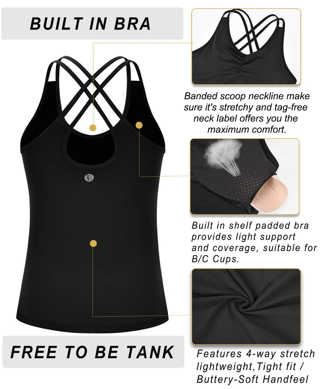 RUNNING GIRL® Sculpt Strappy Yoga Tank Top | Built-in Shelf Bra with Light Support
