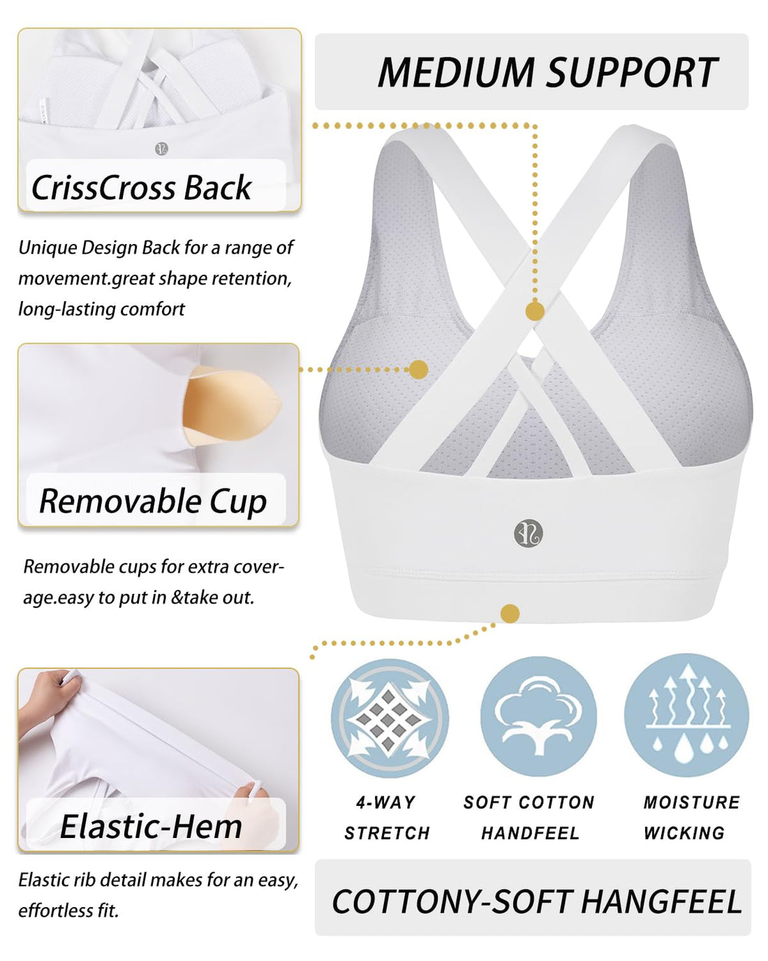RUNNING GIRL® Medium-Support Criss-Cross Sports Bra | Removable Pads & Strappy Back