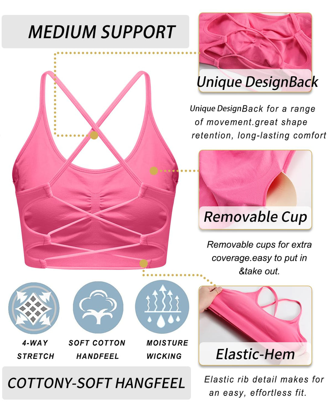RUNNING GIRL® Sexy Criss-Cross Back Yoga Bra | Seamless Medium-Support Sports Bra