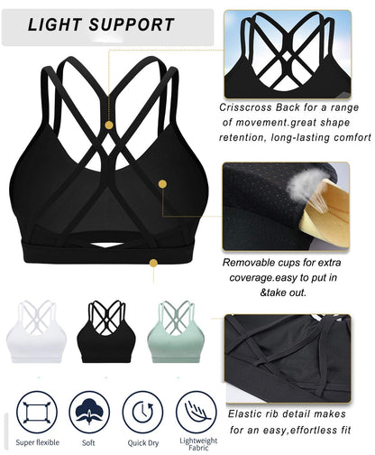 RUNNING GIRL® Essence Sculpt Light Support Yoga Bra, light support sports bra with breathable fabric and adjustable straps.